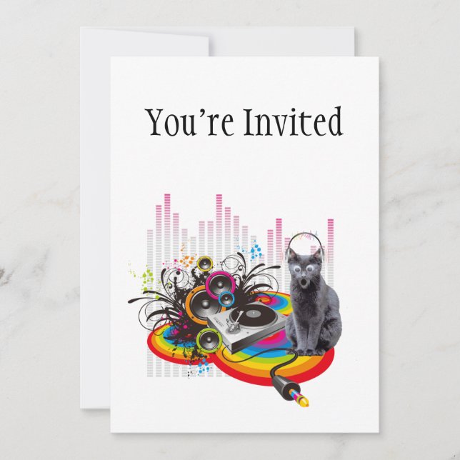 Turntable DJ Pumpin Music Cat Invitation (Front)