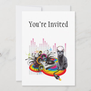 Turntable DJ Pumpin Music Cat Invitation