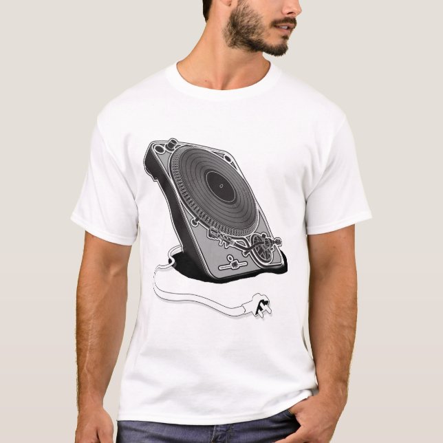 Turntable Plug - DJ Music Deck Urban Disc Jockey T-Shirt (Front)