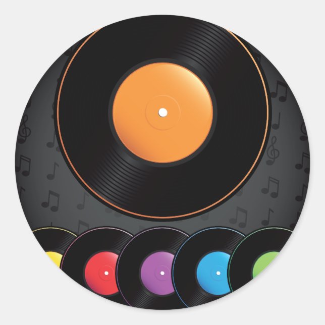 Turntable Records In Vivid Colours Classic Round Sticker (Front)