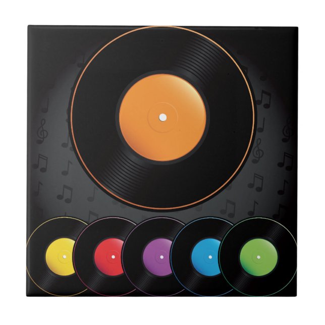 Turntable Records In Vivid Colours Tile (Front)