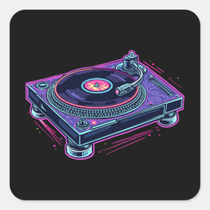 Turntable Vintage Audio LP Vinyl Record Player Square Sticker