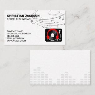 Turntable Vinyl Equalizer Music Notes Business Card