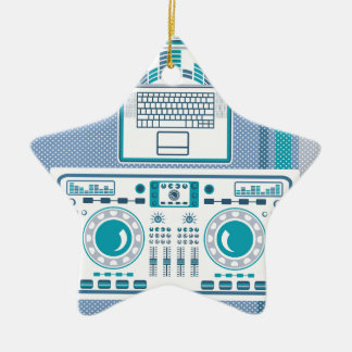 Turntable with Laptop DJ equipment Vector Ceramic Tree Decoration