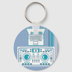 Turntable with Laptop DJ equipment Vector Key Ring