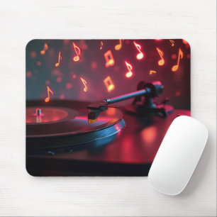 Turntable With Neon Dancing Notes Mouse Mat