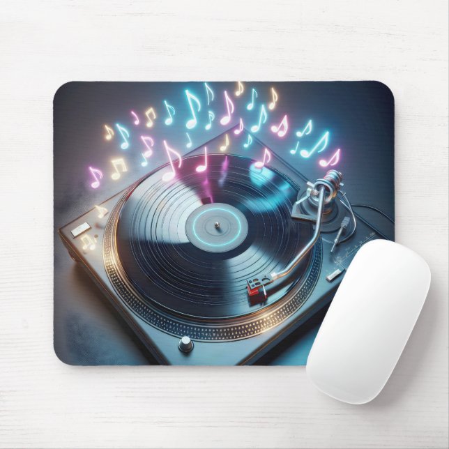 Turntable With Neon Notes Mouse Mat (With Mouse)