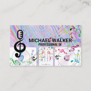 Turntables DJ Iridescent Musical Notes Business Card