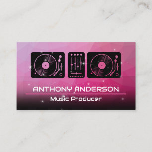 Turntables Magenta Background Sparkles Business Card