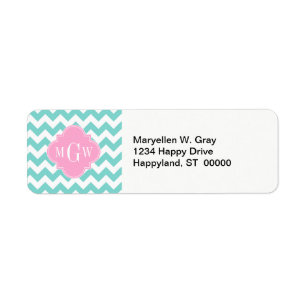 Turq / Aqua Wht Chevron Pink 3 Initial Monogram