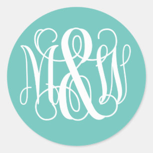 Turq White B&G Vine Script Monogram DIY BG Classic Round Sticker