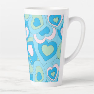 Turqoise Blue Retro Heart Latte Mug