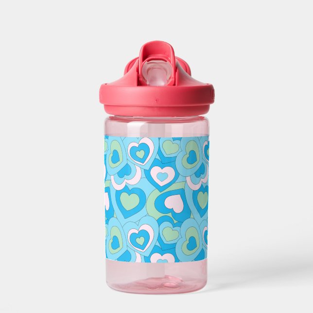 Turqoise Blue Retro Heart Tumbler Water Bottle (Front)