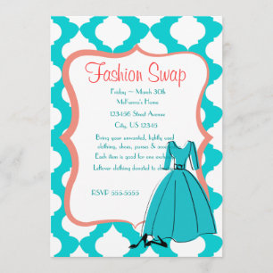 Turqoise & Coral Fashion Swap Invitation