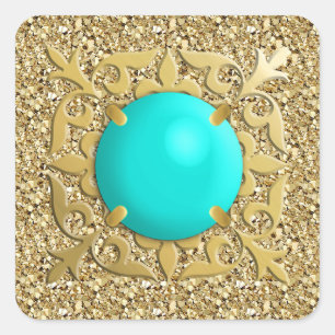 Turqoise jewel with druzy background square sticker