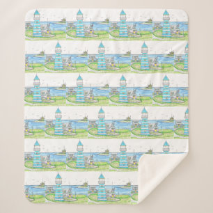 Turqoise Lighthouse Sherpa Blanket