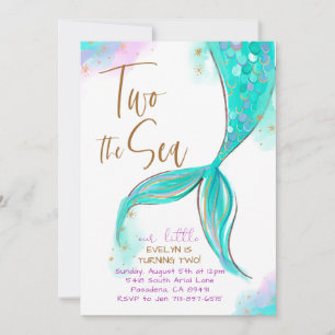 Turqoise Mermaid Party Two The Sea 2nd Birthday  Invitation
