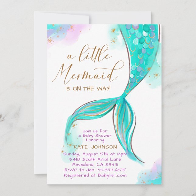Turqoise Mermaid Under The Sea Ocean Baby Shower Invitation (Front)