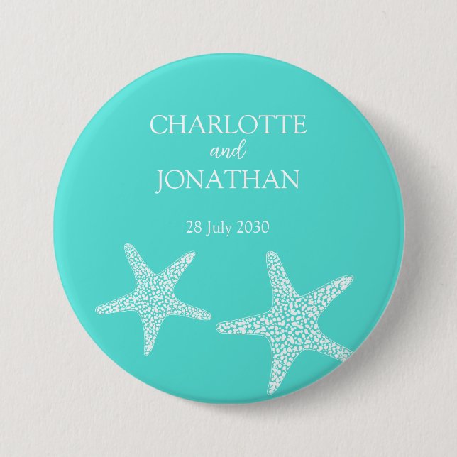 Turqoise Modern Tropical Starfish Beach Wedding    7.5 Cm Round Badge (Front)