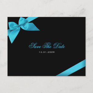 Turqoise Ribbon Wedding Save the Date 2 Announcement Postcard