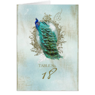 Turqoise Shabby Peacock - Table Number Card