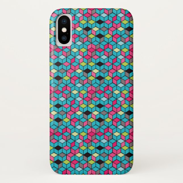Turqouise and Pink Cube Pattern Case-Mate iPhone Case (Back)