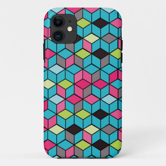 Turqouise and Pink Cube Pattern Case-Mate iPhone Case (Back)