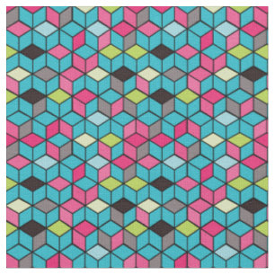 Turqouise and Pink Cube Pattern Fabric