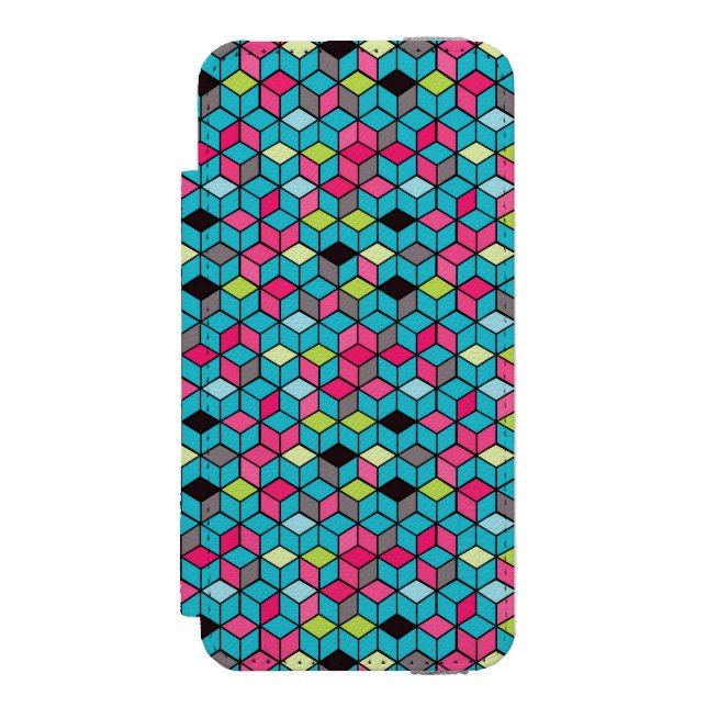 Turqouise and Pink Cube Pattern Incipio iPhone Wallet Case (Folio Front)