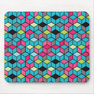 Turqouise and Pink Cube Pattern Mouse Mat