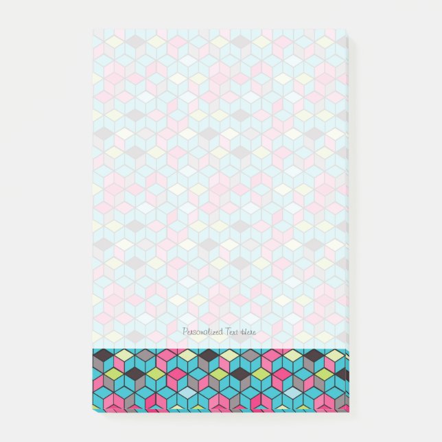 Turqouise and Pink Cube Pattern Post-it Notes (Front)