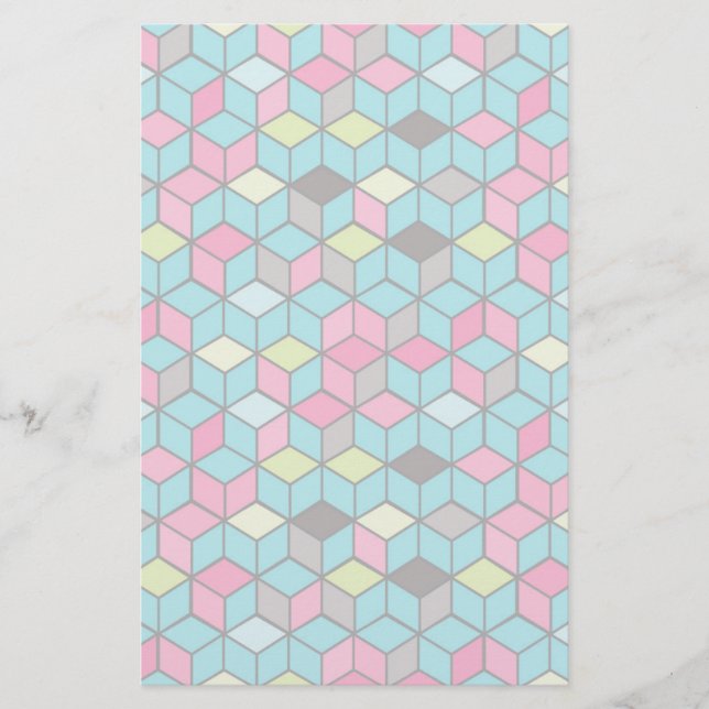 Turqouise and Pink Cube Pattern Stationery (Front)