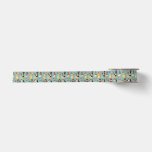 turqouise background dogs pattern. satin ribbon