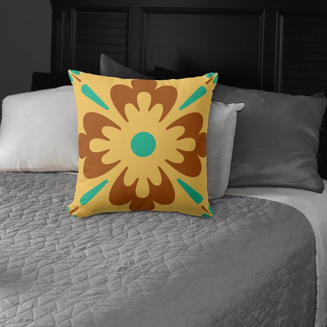 Turqouise Brown And Yellow Spanish Tile Pattern Cushion (Creator Uploaded)