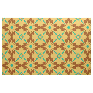 Turqouise Brown And Yellow Spanish Tile Pattern Fabric