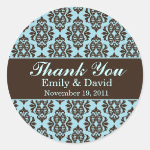 Turqouise & Chocolate Damask Wedding Stickers