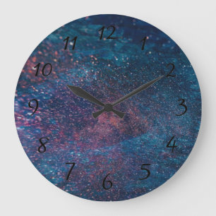 Turqouise Galaxy Paint Sparkles Large Clock