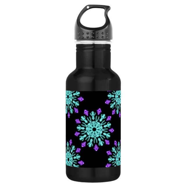 Turquiose and purple neon flower 532 ml water bottle (Front)