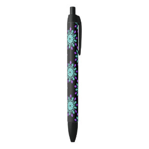 Turquiose and purple neon flower black ink pen
