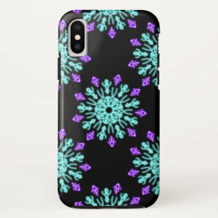 Turquiose and purple neon flower iPhone x case
