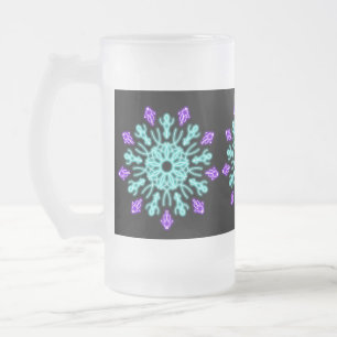 Turquiose and purple neon flower frosted glass beer mug