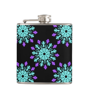 Turquiose and purple neon flower hip flask