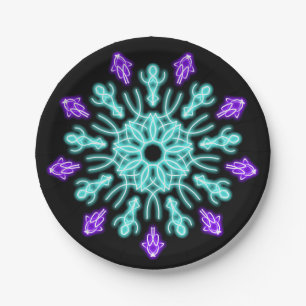 Turquiose and purple neon flower paper plate