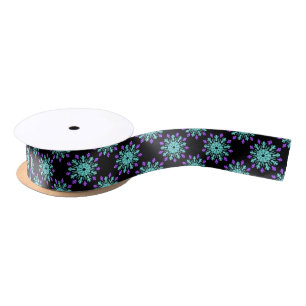 Turquiose and purple neon flower satin ribbon