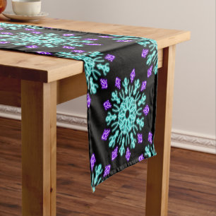 Turquiose and purple neon flower short table runner