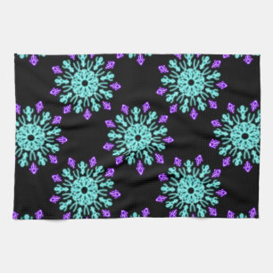 Turquiose and purple neon flower tea towel