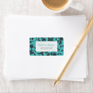 Turquiose Aqua Black Roses Return Address Label