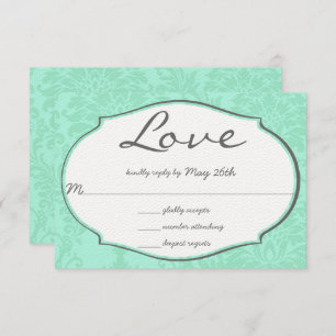 Turquiose Mint Damask Wedding RSVP Invitation