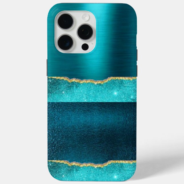 Turquiose Sparkle Cool Gold Design Case (Back)