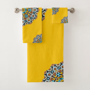 Turquise and Yellow Marble Moroccan Mosaic  Bath Towel Set